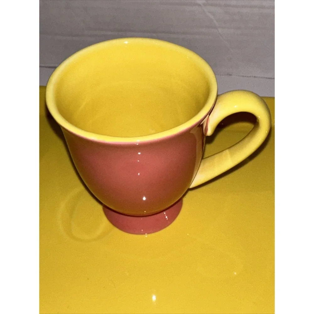 Tea Set Teapot‎ Two Mugs & Tray Green Pink Yellow Color Block 4pc Oprah Winfrey